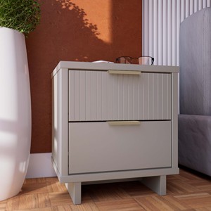 Nightstand In Light Gray With Two Drawers Modern Design Bedroom Furniture - Product Image 2