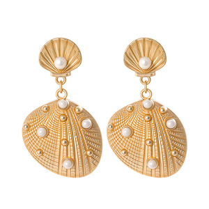 Pendientes de Concha Estilo Bohemio, Chapados en Oro, con Imitación de Perla, Joyería de Moda para Mujer, para Fiestas en la Playa - Product Image 5