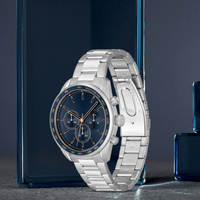 Montre chronographe de luxe pour homme, mouvement Seiko, 43 mm, acier inoxydable, argenté, bracelet 22 mm, verre quartz, analogique, marine