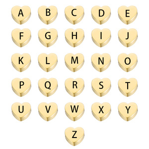 Colgante de Acero Inoxidable Pulido a Espejo con Forma de Corazón y Letra del Alfabeto A-Z |   Dijes con Iniciales del Alfabeto Chapados en Oro de 18K - Product Image 2