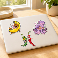 Autocollants découpés sur mesure en vinyle imperméable, motif Monstre alimentaire, Kawaii, Piment drôle et mignon, pour ordinateur portable, bouteille, carnet, tasse