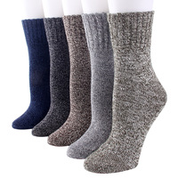 KTS366 Lot de 5 paires de chaussettes en laine pour femmes, bon marché, personnalisées, à double aiguille, épaisses, chaudes pour l'hiver, couleur unie, chaussettes en alpaga, calcetines
