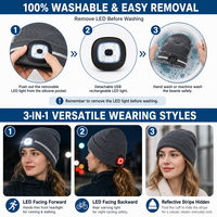 Bonnet LED personnalisé rechargeable à rayures réfléchissantes, chaud et thermique, en tricot, pour l'hiver, course en extérieur, vente en gros, usine OEM