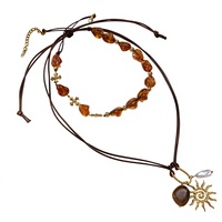 Collier de perles couleur ambre avec cordon réglable et pendentif, bijoux pour femme, tenue décontractée