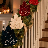 Décorations de branches d'arbre de Noël en tissu polyester, feuilles à bords pailletés, blanc, rouge vin, or, vert foncé, style européen et américain