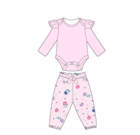 Vente en gros d'usine, vêtements pour filles, vêtements pour enfants, ensembles de vêtements pour bébés à manches longues en tissu de bambou, haut à volants et pantalon en deux pièces