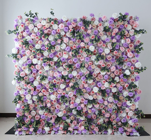 Panneau mural floral artificiel de luxe de haute qualité, 4ft 8ft 10ft, en rouleau 3D, avec fleurs de rose en soie, pour décoration murale, couleurs Lilas, Lavande, Violet - Product Image 4