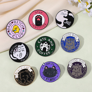 Vente directe usine RTS, faible MOQ, épingles en émail en alliage métallique, motifs animaux mignons (Chat noir, Panda, Ange, Croix), pour vêtements, vente en gros - Product Image 4