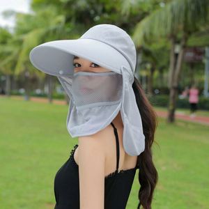 Chapeau Bob d'été à large bord avec masque facial respirant et amovible, design queue de cheval, pour pêche décontractée unisexe - Product Image 6