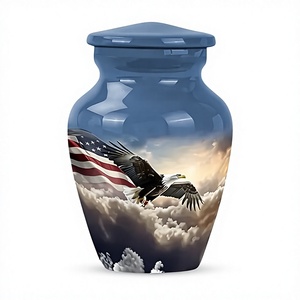 Urna Funeraria Azul con Diseño de Águila Americana y Bandera, Recipiente para Cenizas de Adultos, Recuerdo Funerario, Urna Pequeña - Product Image 1