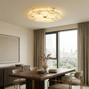 Luxury Natural Alabaster <b>Ceiling</b> Lamp Full Brass Italian Minimalist Round Stone Sconce Bedroom Living Room Hotel Project - Product Image 4