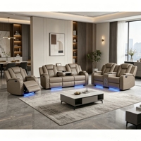 Ensemble de canapés inclinables électriques modernes, canapé de cinéma maison en similicuir avec éclairage LED, table escamotable et porte-gobelets pour salon
