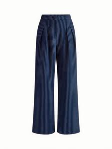 <span class=keywords><strong>Pantaloni</strong></span> a Vita Alta e Gamba Larga a Righe per Donne, Nuovi Stili, Plissettati <span class=keywords><strong>Blu</strong></span> Navy, <span class=keywords><strong>Pantaloni</strong></span> Formali da Ufficio, Gamba Dritta, <span class=keywords><strong>Eleganti</strong></span> da Donna - Product Image 5