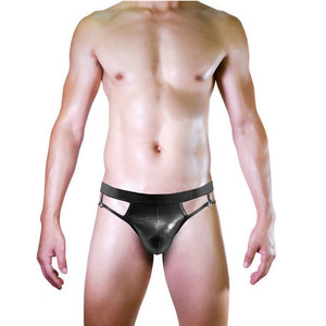 Slips string en similicuir pour homme, noir, taille unique, spandex, sensation toucher réel, occasion spéciale - Product Image 1
