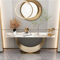 Demi-lune lumière design de luxe Villa appartement maison entrée console table argent acier inoxydable marbre consule table