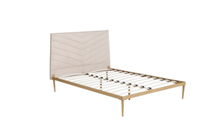 Factory Wholesale King Queen Double <strong>Single</strong> Full Size <strong>Bed</strong> <strong>Frame</strong> Beige Pink Velvet High Headboard <strong>Metal</strong> <strong>Bed</strong> <strong>Frame</strong> - Product Image 3