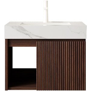 Meuble-lavabo de salle de bain <span class=keywords><strong>EIDEN</strong></span> 24 pouces, armoire de rangement suspendue, dessus en pierre frittée blanc Carrara et lavabo en céramique avec 1 trou pré-percé - Product Image 3