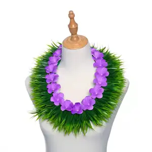 새로운 디자인 하와이 꽃 Leis KN-hls004 64CM 인공 실크 잔디 봄 & 거품 Plumeria Lei 여성 파티 장식 leis