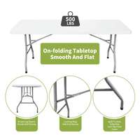 Vente en gros de table solide de 72 pouces imperméable à l'eau pour l'extérieur, location de fêtes pour événement de mariage, table rectangulaire pliante blanche en plastique de 6 pieds
