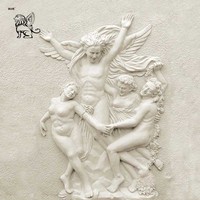 Grande statue d'ange en marbre sculptée à la main, art mural en pierre, sculptures en relief, extérieur