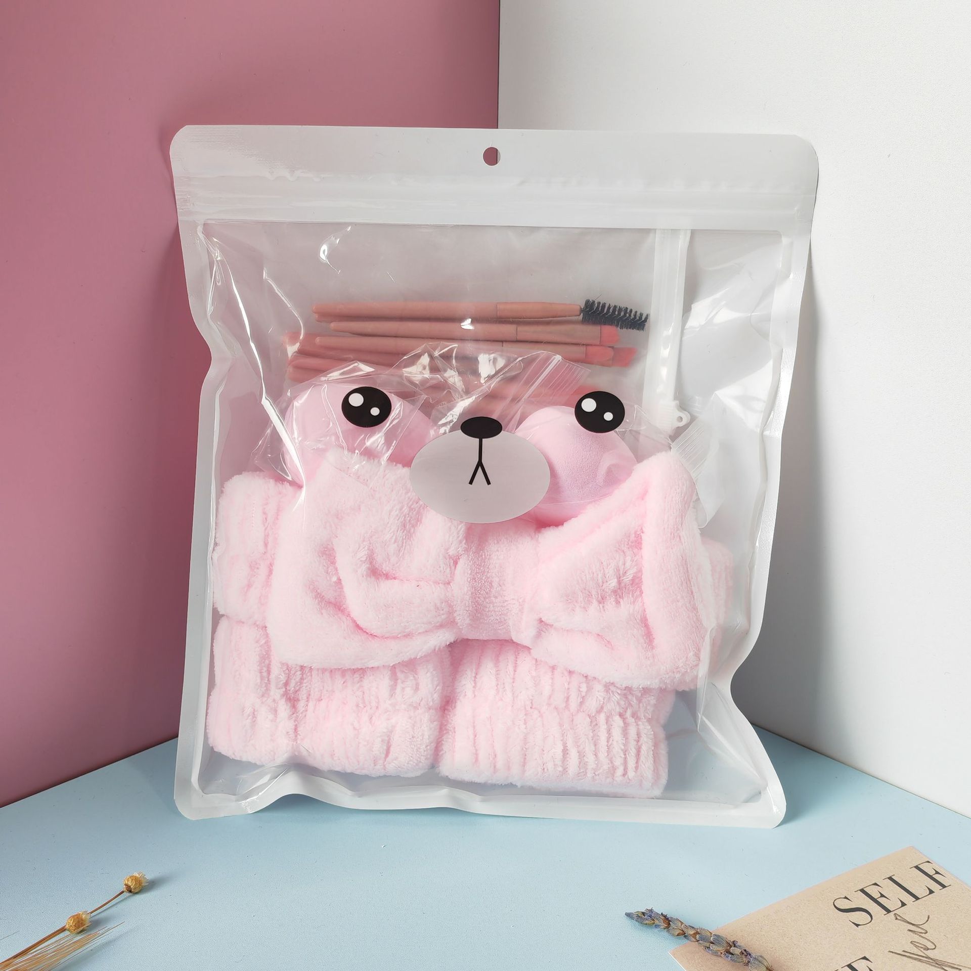 Ensemble d'éponges de maquillage rose-13 pièces avec sac à fermeture éclair