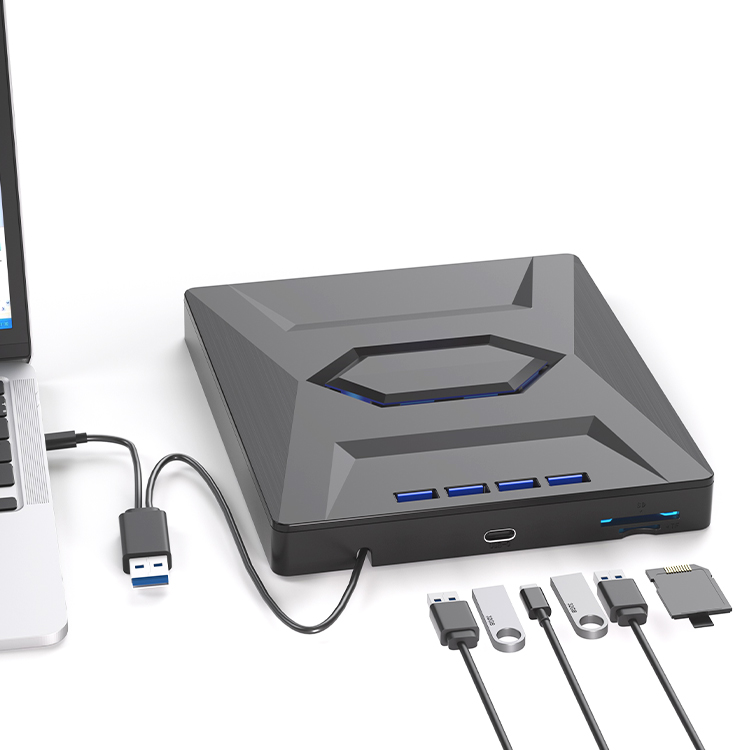 7 in 1 Multi-Function External Optical Drive Plug-in Card Expansion USB Type C DVD RW Burner with High Compatibility