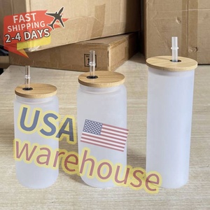 Sublimation Glass Can With <b>Bamboo</b> Lid and Straw Blanks Free Shipping 18oz 25oz Frosted Bear Glass <b>Cup</b> Can Sublimation - Product Image 1