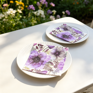 Servilletas Desechables con Diseño de Flores Púrpuras, Grandes, para Decoración de Mesa de Fiesta, Suaves, Absorbentes, Ecológicas, Biodegradables, de Papel - Product Image 3