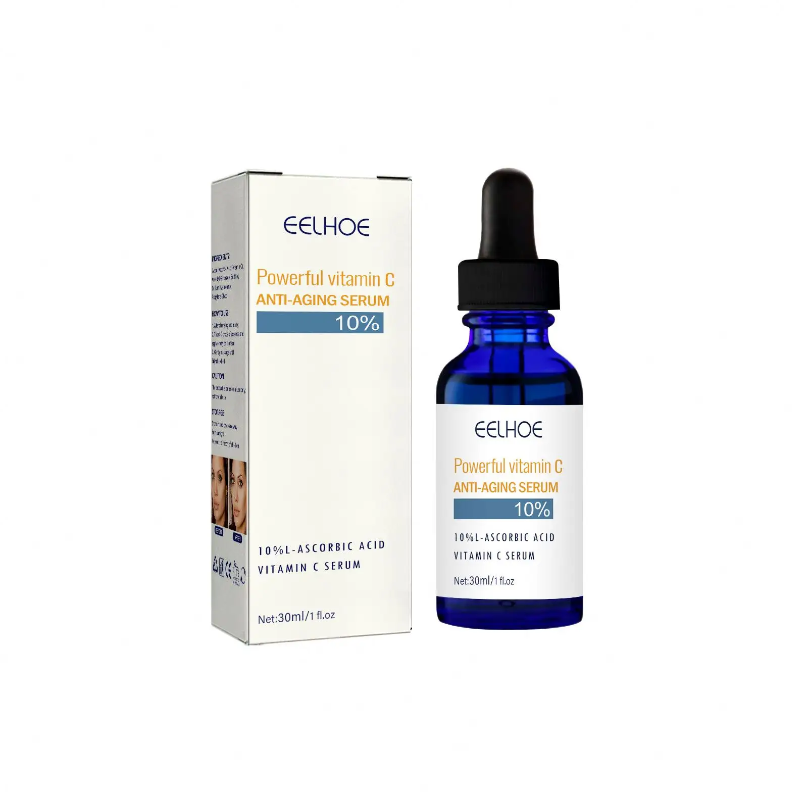 EELHOE Vente en gros de sérum facial à la vitamine C de marque privée avec acide ascorbique concentré 10% L pour peau normale à grasse Sérum