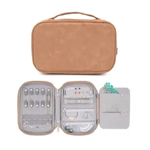 Caja de almacenamiento de joyería portátil de alta calidad, bolso de mano de ante de imitación para collares, bolso de joyería con muchos divisores