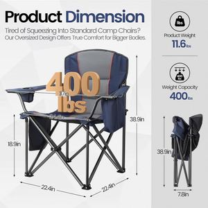 Chaise de camping surdimensionnée robuste Modern Moon 400Lbs avec support lombaire, poche latérale pliable, porte-gobelet, sac isotherme, pour plage et pelouse, en acier - Product Image 3
