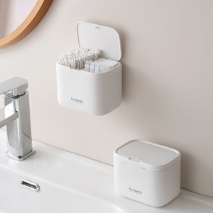 Boîte de rangement murale en plastique pour coton-tiges, pour salle de bain, coiffeuse, pour ranger les coton-tiges et les tampons de coton - Product Image 1