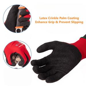 Factory 13 Gauge <strong>Red</strong> Polyester Cotton Crinkle Latex Palm Coated Waterproof Safety Work <strong>Gloves</strong> for Garden Construction - Product Image 2