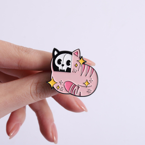 Pin de esmalte de gato esqueleto rosa, estilo punk, dibujos animados, gatito, broche de animal, insignia de solapa, joyería de Halloween, regalo al por mayor - Product Image 4