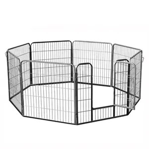 Wire Metal 8-Panel Octagon Black Enclosure Fence Exercise Kennel Crate Gate Cage Playpen