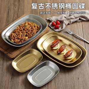 Stainless Steel Oval Plate Gold Silver Color <b>Microwave</b> Safe Dinner Plate Serving Tray For Food Presentation - Product Image 4