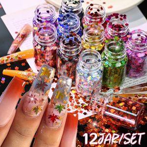 12 Colors Holographic Iridescent Autumn Maple Leaf Nail Glitter <b>Sequins</b> Nail <b>Art</b> Flakes for Nails Decoration - Product Image 1