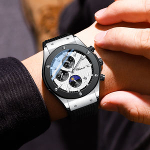 Fabricant de montres Montre lumineuse à grille superposée Texture Phase lunaire Montre chronographe à quartz en silicone pour hommes Style sportif - Product Image 3
