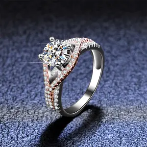 凤座2024订婚戒指2ct 8毫米圆形格拉硅石钻石银925戒指珠宝奢华婚礼派对硅石戒指