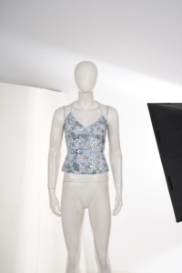 <b>Women's</b> Light Blue <b>Sequin</b> Floral Lace Up Back Camisole <b>Top</b> Sexy Spaghetti Strap Halter V Neck Party Clubwear Slim Fit Summer <b>Top</b> - Product Image 6
