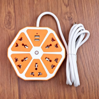 Multiprise universelle hexagonale colorée avec 5 prises CA et ports USB, rallonge multi-longueurs avec protection contre les surtensions