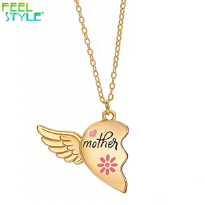 Collana con Ciondolo a Cuore e Ali d'Angelo in Ottone Placcato Oro 18K, Gioiello Romantico, Regalo per Madre e <span class=keywords><strong>Famiglia</strong></span> - Product Image 3