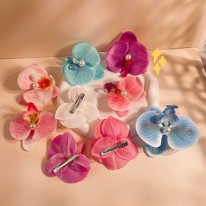 Barrettes à cheveux en forme de fleur d'orchidée colorée, style doux et tendance, accessoires pour cheveux en métal et tissu pour femmes et filles, décoration capillaire - Product Image 1
