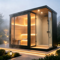 Kabin Taman Baru Pemanas Sauna Luar Ruangan Modern Tungku Pembakaran Kayu Elektrik Dengan Kombinasi Ruang Mandi Uap