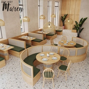 Meubles en rotin en forme de U en bois massif de haute qualité, canapés en cuir, meubles pour hôtels, cafés et restaurants, ensembles de tables et de chaises - Product Image 6