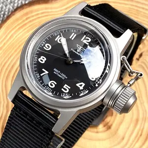 Tandorio 36mm Relógio Mecânico Homens Japão NH35 Movt Arqueado Abobadado Sapphire Glass Big Crown Sandblasted Caso Relógio Vintage