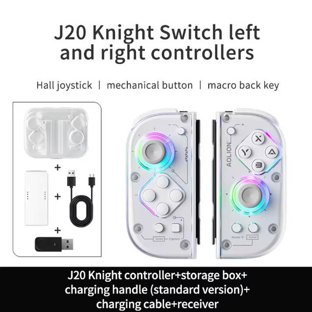 J20 Hall Effect Con No Drift with RGB Light Macro Back Buttons Wireless Left Right Controller for Switch 2026 New Arrival
