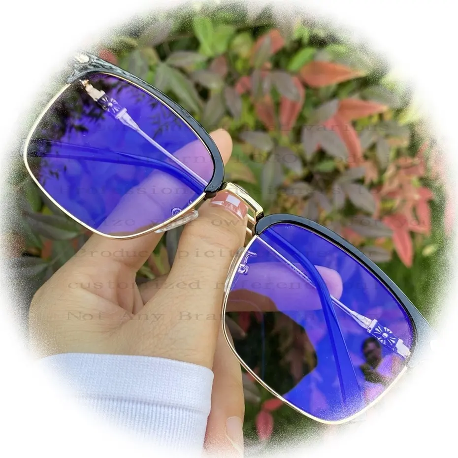 Tùy chỉnh photochromic mắt đen lông mày kim loại TR90 Vàng lunettes photochromiques chống ánh sáng màu xanh New kính mặt trời quang học cho nam giới