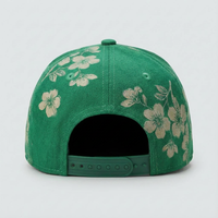 Gorra de Béisbol con Estampado Floral Verde Personalizado, Logotipo Bordado en 3D, Visera Plana, Estructurada, para Promoción de Marca al por Mayor