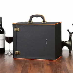 Caixa de vinho luxuosa de couro pu, logotipo personalizado, caixa de madeira de vinho tinto, 6 peças, caixa de vinho com vinho